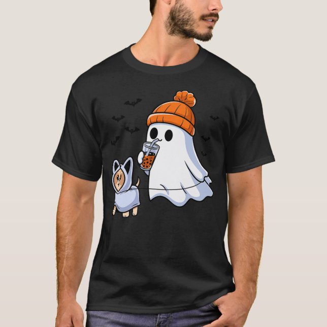Camiseta Ghost Drinking Bubble Tea Dog Halloween Costume Me (Frente)