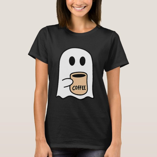 Camiseta Ghost Drinking Coffee Funny Halloween Costume Coff (Frente)