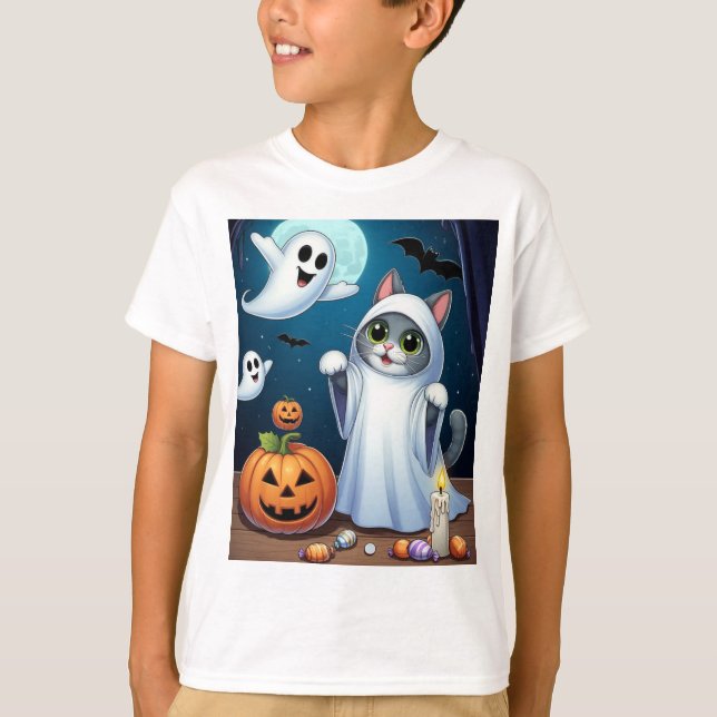 Camiseta Ghost Gatinho Halloween Costume (Frente)