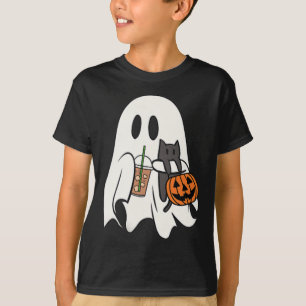 Camiseta Ghost Gato Gato Físico Café Spooky Season Hallowee