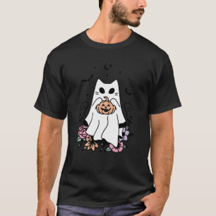 Camiseta Ghost Ghost Gato Pumpkin Halloween Homens Mulheres