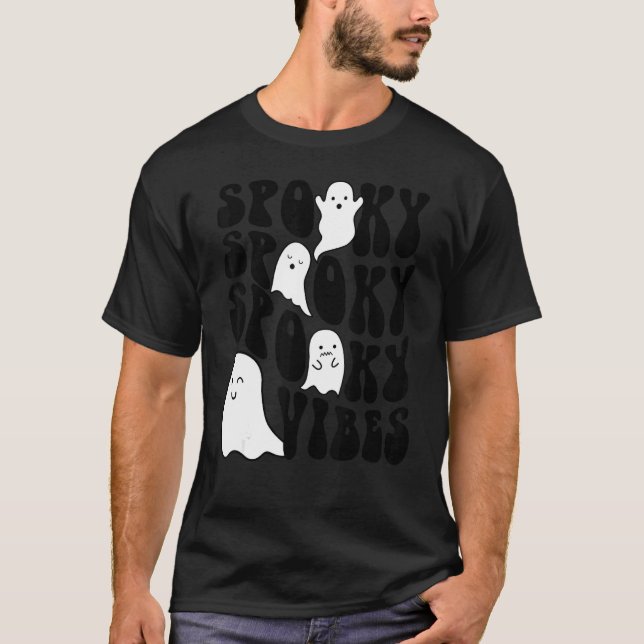 Camiseta Ghost Ghost Halloween Retro Groovy Spooky Diversão (Frente)
