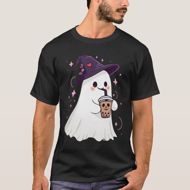 Camiseta Ghost Ghost Ice Coffee Spooky Season Cute Ghost H (Frente)