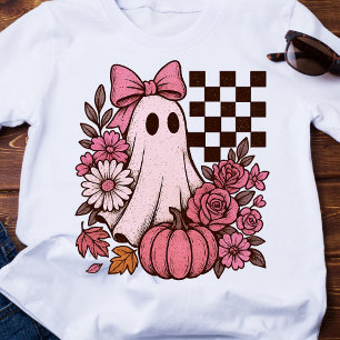 Camiseta Ghost Girl retrorada cor-de-rosa com Arco Hallowee