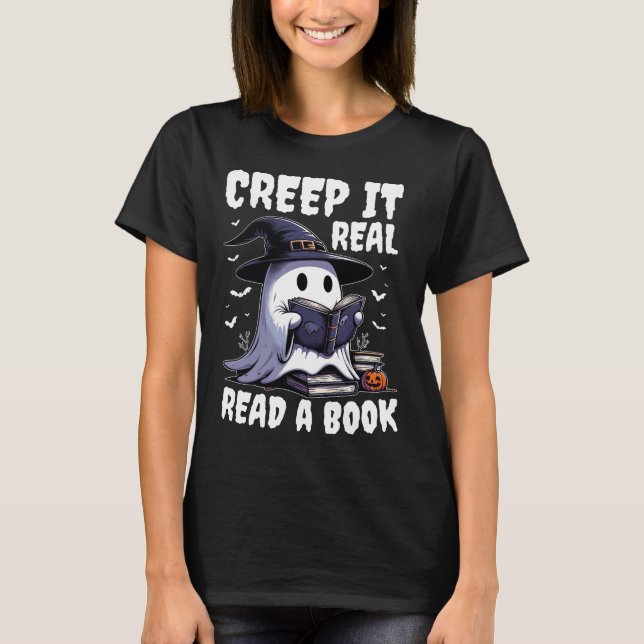 Camiseta Ghost Halloween Do Livro De Leitura Real (Frente)