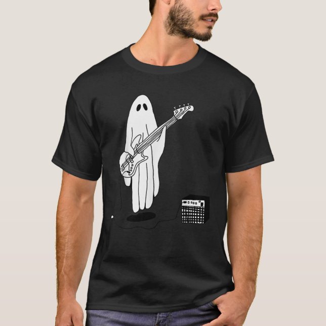 Camiseta Ghost Halloween Engraçado Tocando Violão Durante O (Frente)