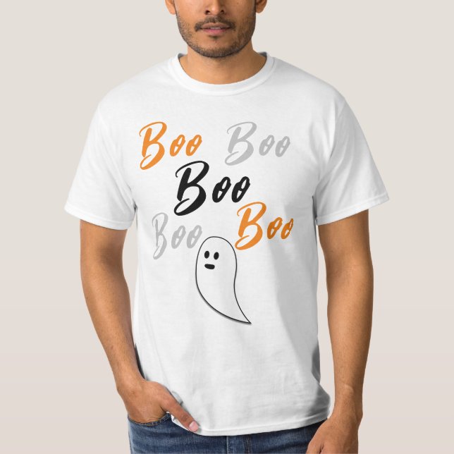 Camiseta Ghost Halloween preto - laranja branco (Frente)