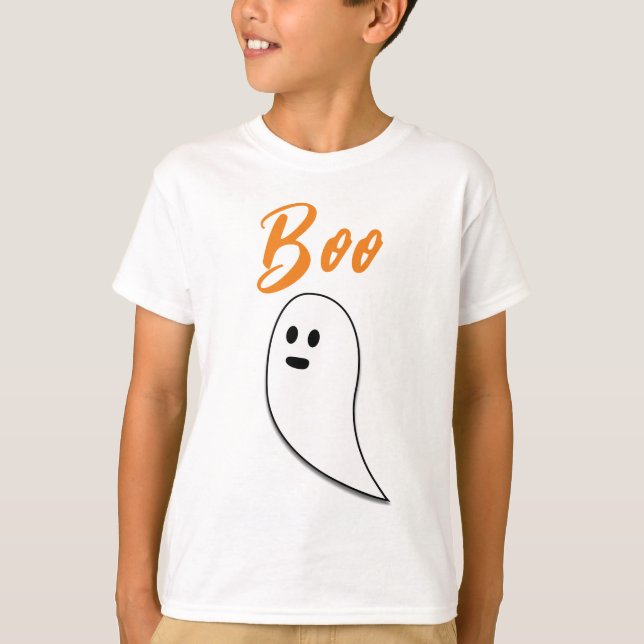 Camiseta Ghost Halloween preto - laranja branco (Frente)