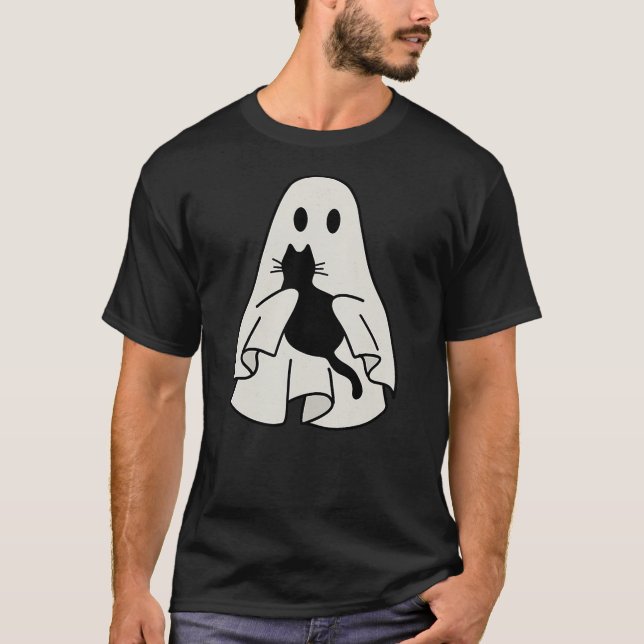 Camiseta Ghost Holding Black Cat Halloween Friendship Theme (Frente)