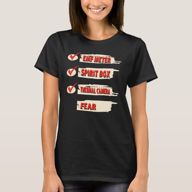Camiseta Ghost Hunter Checklist EMF Meter Paranormal Invest (Frente)