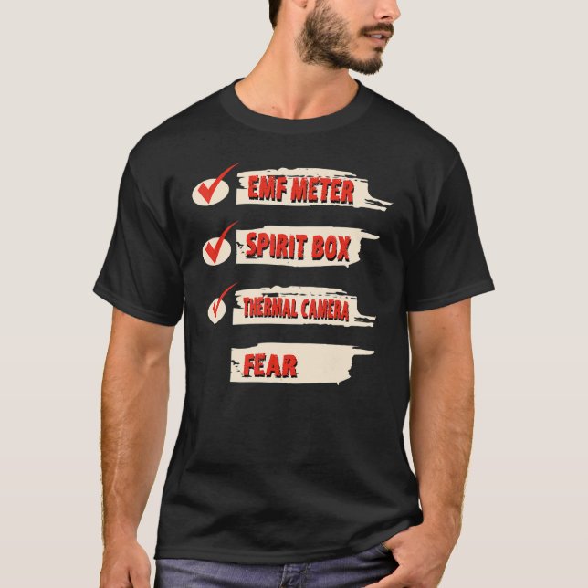 Camiseta Ghost Hunter Checklist EMF Meter Paranormal Invest (Frente)