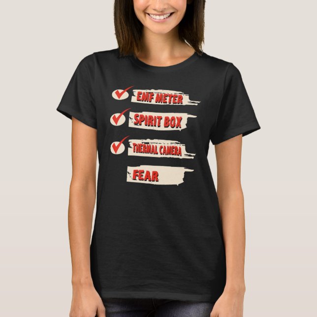 Camiseta Ghost Hunter Checklist EMF Meter Paranormal Invest (Frente)