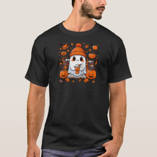 Camiseta Ghost Lading Book Fall Autumn Coffee Halloween