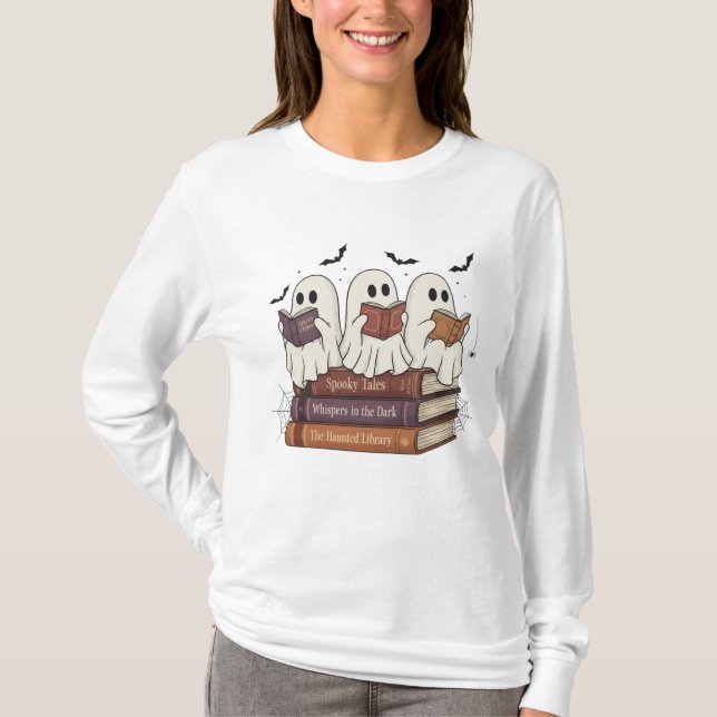 Camiseta Ghost Lendo Bookworm Cozy Long Sleeve Halloween (Frente)