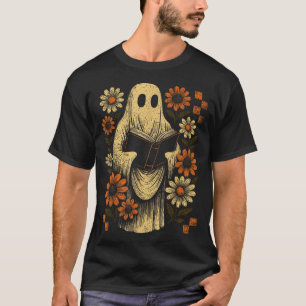 Camiseta Ghost Lendo Livro Halloween Biblioteca Floral Spoo