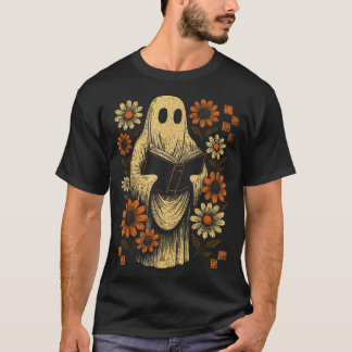 Camiseta Ghost Lendo Livro Halloween Biblioteca Floral Spoo