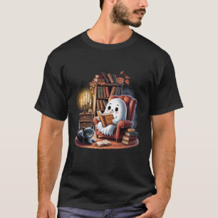 Camiseta Ghost Lendo Livros Juntos Biblioteca Com Gato Pret