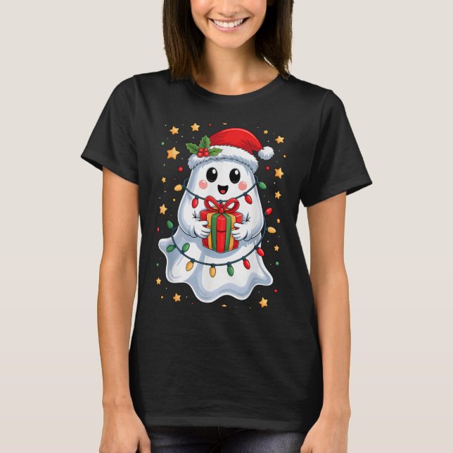 Camiseta Ghost Lights Tree Cake Feliz Natal Engraçado (Frente)