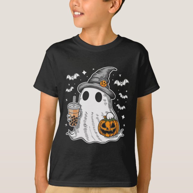 Camiseta Ghost Milktea Ghost Bebendo Bubble Tea (Frente)