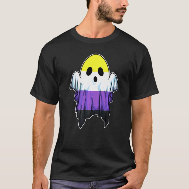 Camiseta Ghost não binário bonito Lgbt Halloween Ghost Lgbt (Frente)