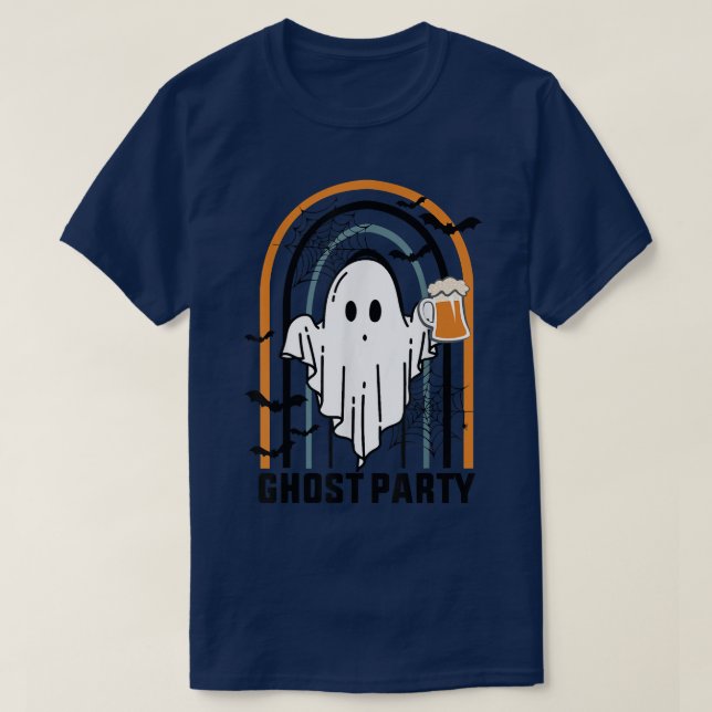 Camiseta Ghost Party, Halloween Drinking Ghost, Retro Vinta (Frente do Design)