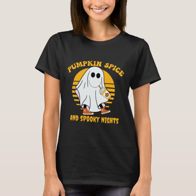 Camiseta Ghost Pumpkin Spice Latey Fall Vibe Halloween Spoo (Frente)