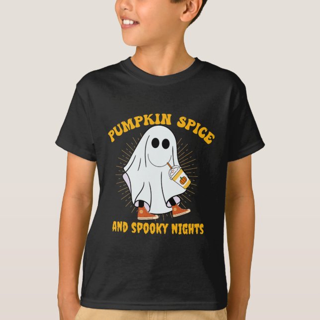 Camiseta Ghost Pumpkin Spice Latey Fall Vibe Halloween Spoo (Frente)