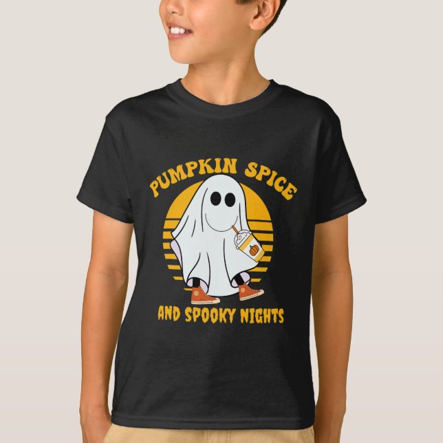 Camiseta Ghost Pumpkin Spice Latey Fall Vibe Halloween Spoo (Frente)