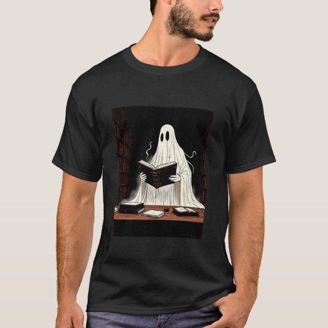 Camiseta Ghost Reading in Library Scary Book Lover Hallowee (Frente)