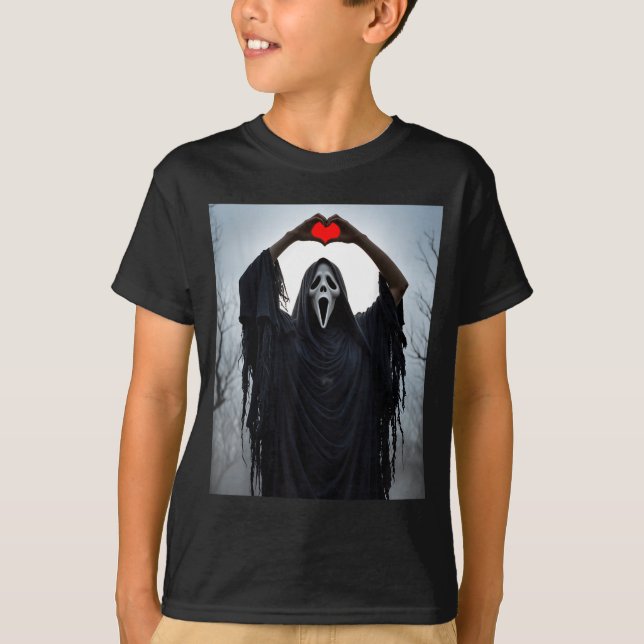 Camiseta Ghost Red Heart Hands Y Face Halloween Valentines  (Frente)