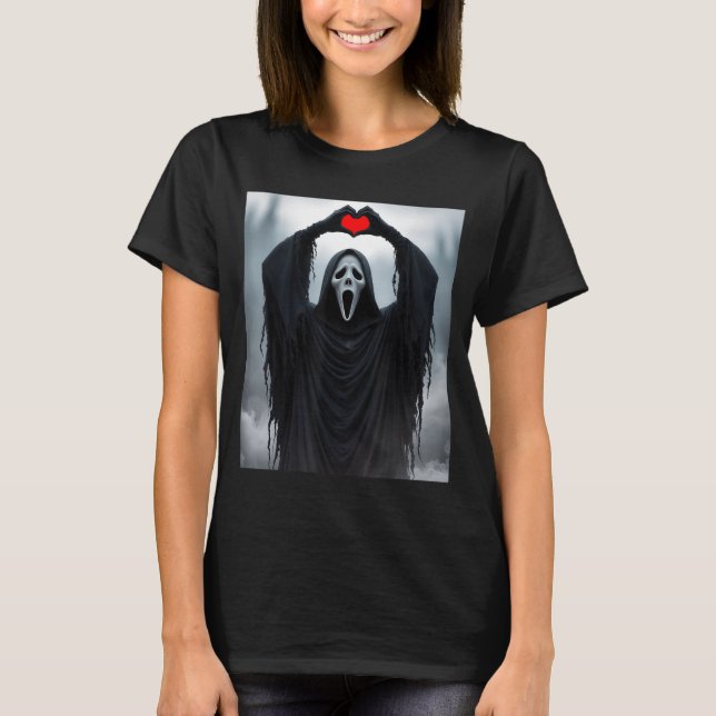 Camiseta Ghost Red Heart Hands Y Face Halloween Valentines  (Frente)