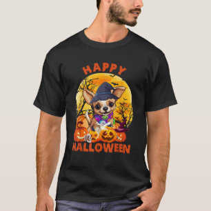 Camiseta Ghost Scary Pumpkin Moon Witch Chihuahua Dog Happy