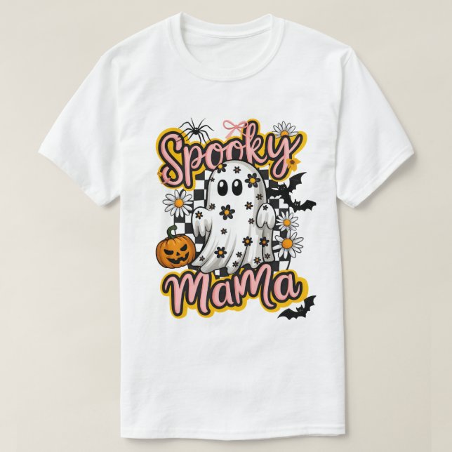Camiseta Ghost Spooky Mama Retro Halloween Vintage Design (Frente do Design)