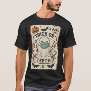 Camiseta Ghost Trick Ou Teeth Dental Tarot Card Halloween D