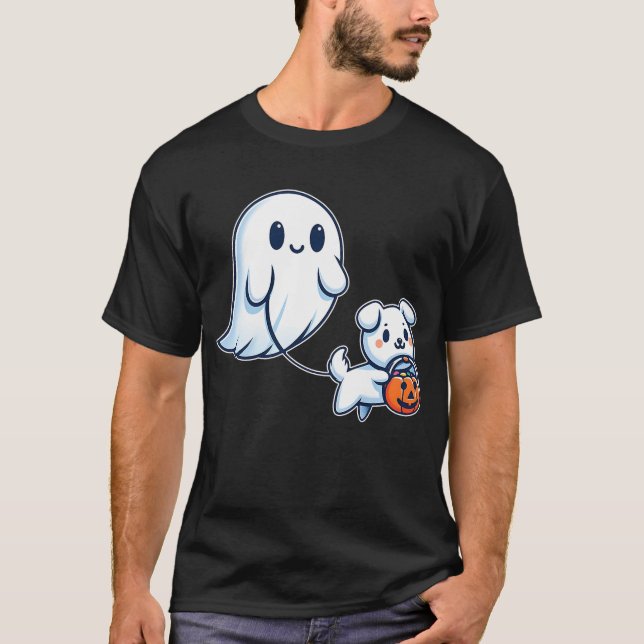 Camiseta Ghost Walking Dog Funny Halloween Ghost Spooky (Frente)