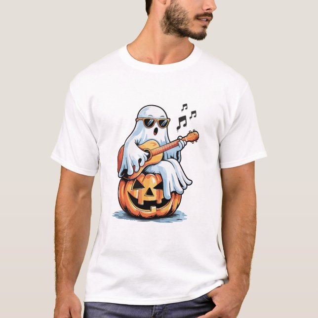 Camiseta Ghost with Guitar Cool Halloween Music (Frente)