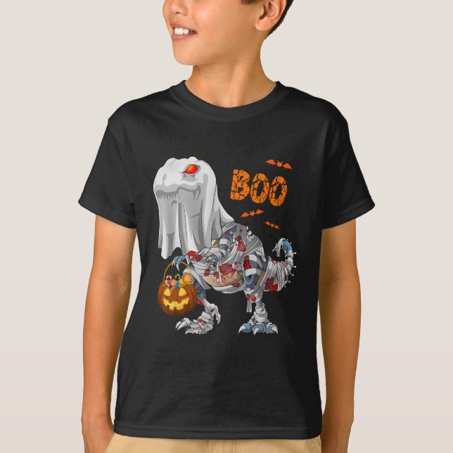 Camiseta Ghost Zombie Mummy Dinosaur Funny Boo Halloween Pu (Frente)