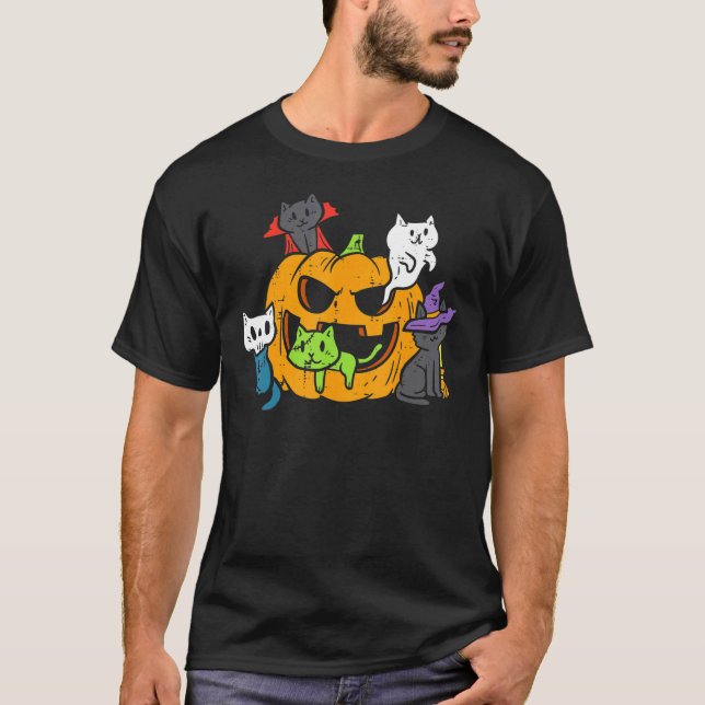 Camiseta Ghost Zombie Vampiro Gatos De Bruxas Em Pumpkin Cu (Frente)