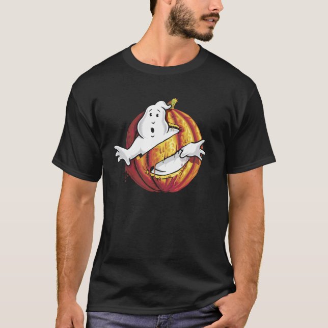 Camiseta Ghostbusters Logotipo Clássico Abóbora de Hallowee (Frente)