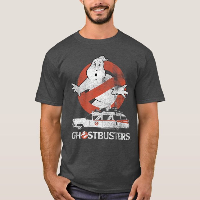 Camiseta Ghostbusters Sem Fantasma com Filme Retro Ectomobi (Frente)