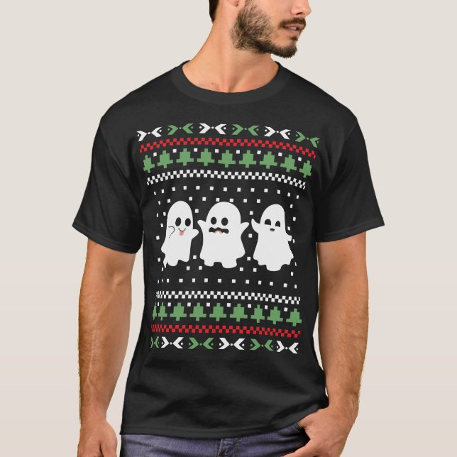 Camiseta Ghosts Halloween Christmas Ugly Sweater (Frente)