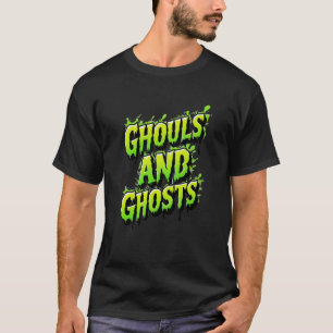 Camiseta Ghouls e Fantasmas - Tipografia Neon Horror Inclin