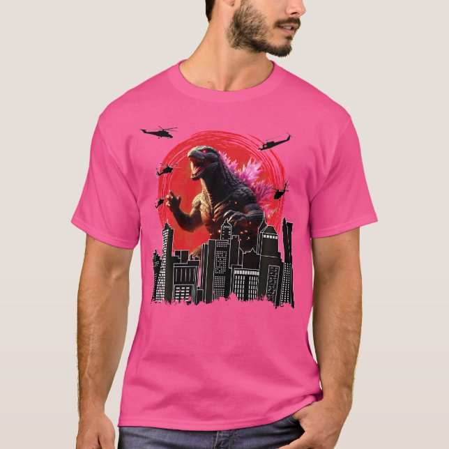 Camiseta Giant Dinosaur Lizard Kaiju Filme de Arte Japonês  (Frente)
