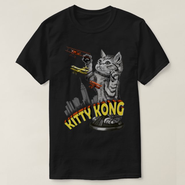 Camiseta Giant Kitty Attack Funny Cat Parody Design (Frente do Design)