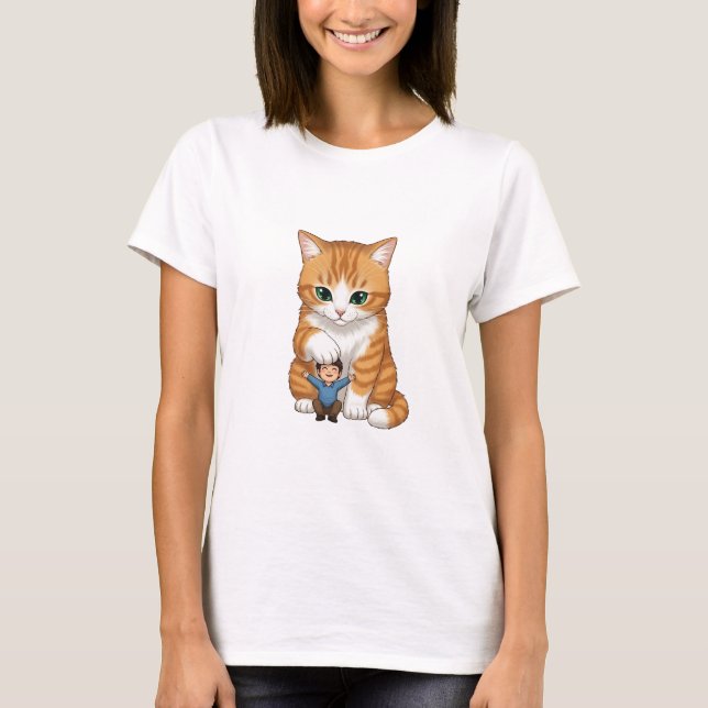 Camiseta Giant Orange Tabby Cat Gently Patting Tiny Happy (Frente)