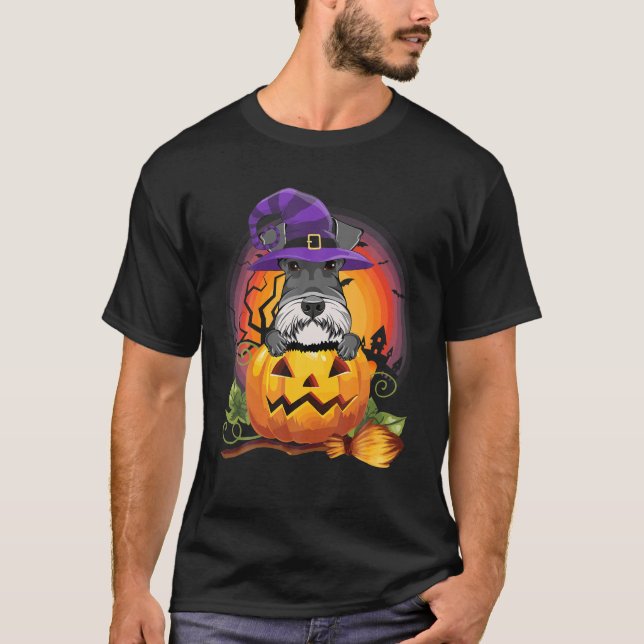 Camiseta Giant Schnauzer Witch Pumpkin Halloween Dog Lover (Frente)