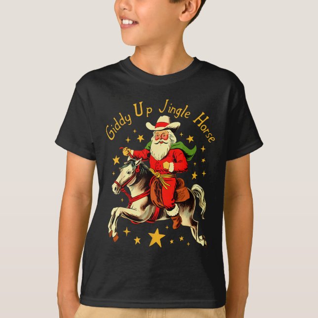 Camiseta Giddy Up Jingle Horse Funny Retro Santa Cowboy Chr (Frente)