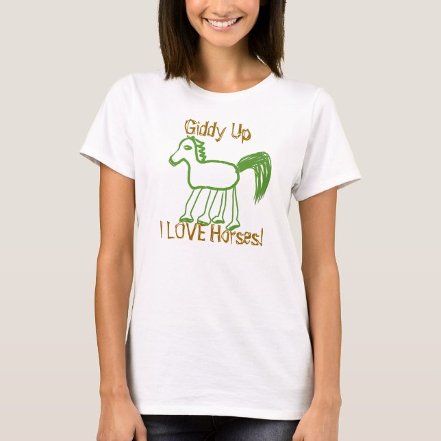 Camiseta Giddy Up Whimsical Eu Adoro Cavalos (Frente)
