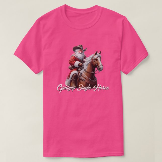 Camiseta Giddyup Jingle Horse Papai Noel Natal (Frente do Design)