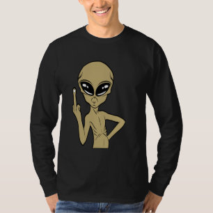 Camiseta Gif de Alien Engraçado com o Dedo do Meio